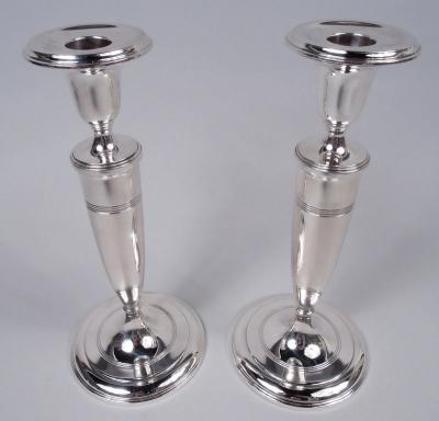  Tiffany Co Pair of Tiffany Modern Classical Sterling Silver Candlesticks