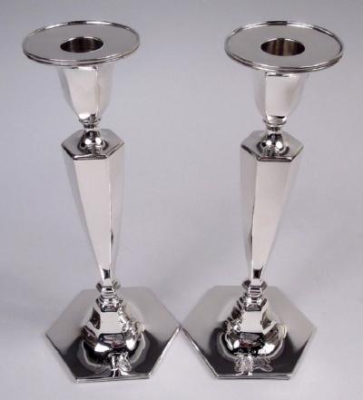  Tiffany Co Pair of Tiffany Modern Georgian Sterling Silver Candlesticks