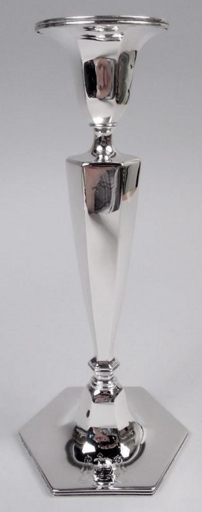  Tiffany Co Pair of Tiffany Modern Georgian Sterling Silver Candlesticks