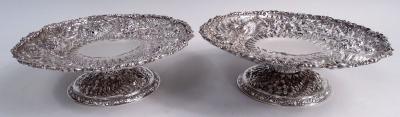  Tiffany Co Pair of Tiffany Victorian Classical Repousse Sterling Silver Compotes