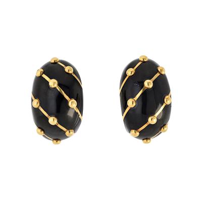  Tiffany Co Platinum 18K Yellow Gold Banana Black Enamel Earrings