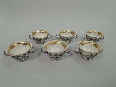  Tiffany Co Rare Tiffany Chrysanthemum Bouillon Bowls Original Lenox Inserts