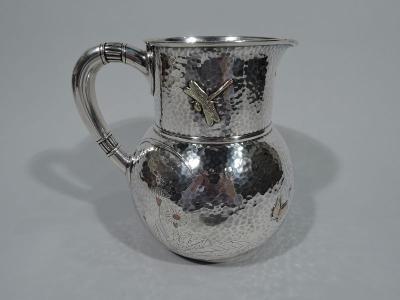  Tiffany Co Rare Tiffany Mixed Metal Hand Hammered Water Pitcher with Dragonfly