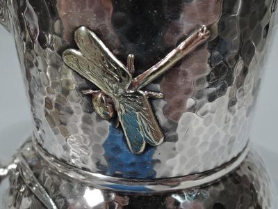  Tiffany Co Rare Tiffany Mixed Metal Hand Hammered Water Pitcher with Dragonfly