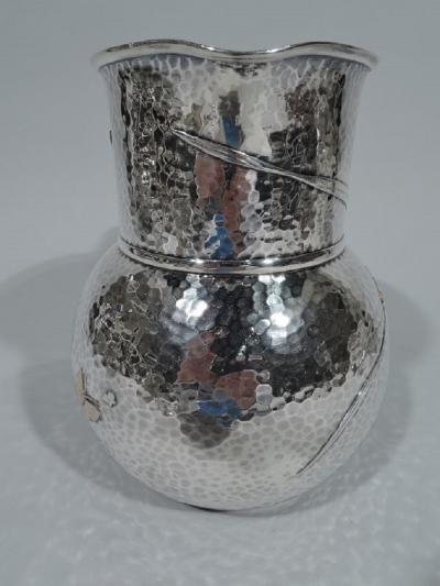  Tiffany Co Rare Tiffany Mixed Metal Hand Hammered Water Pitcher with Dragonfly