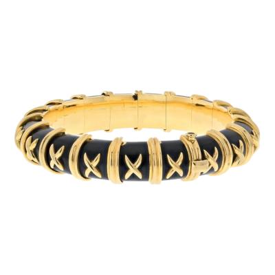  Tiffany Co SCHLUMBERGER PLATINUM 18K YELLOW GOLD CROISILLON BLACK ENAMEL BRACELET