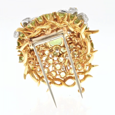  Tiffany Co SCHLUMBERGER PLATINUM 18K YELLOW GOLD OVAL CUT PERIDOT AND DIAMOND BROOCH
