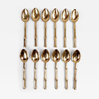  Tiffany Co Set of 12 Tiffany Bamboo Gilt Sterling Silver Demitasse Spoons