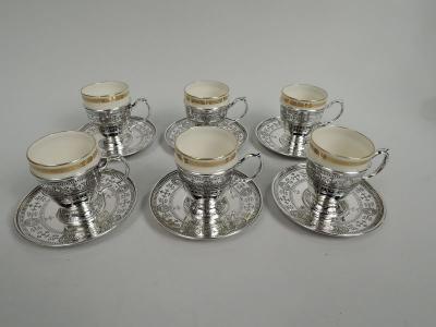  Tiffany Co Set of 6 Tiffany Edwardian Regency Demitasse Holders Lenox Liners