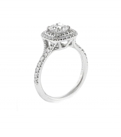 Tiffany Co Soleste Cushion 64ct Double Halo Engagement Ring with Diamond Band