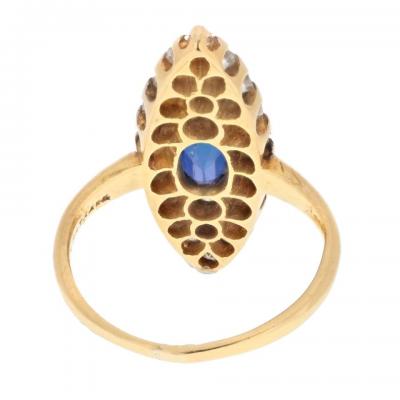  Tiffany Co TIFFANY CO 14K YELLOW GOLD BURMA SAPPHIRE AND OLD CUT DIAMOND NAVETTE RING
