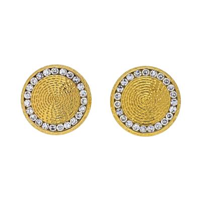  Tiffany Co TIFFANY CO 14K YELLOW GOLD ROUND DIAMOND TEXTURED CUFF LINKS