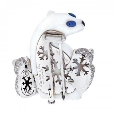  Tiffany Co TIFFANY CO 18K WHITE GOLD CHALCEDONY POLAR BEAR BROOCH