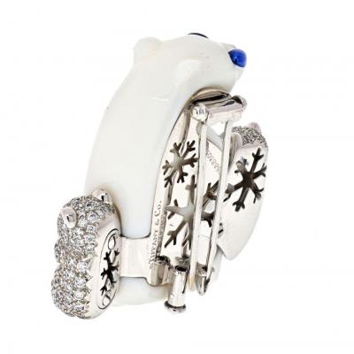  Tiffany Co TIFFANY CO 18K WHITE GOLD CHALCEDONY POLAR BEAR BROOCH