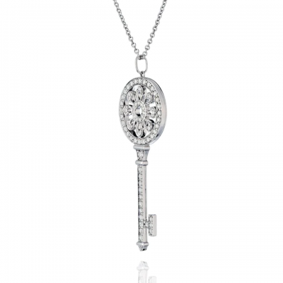  Tiffany Co TIFFANY CO 18K WHITE GOLD DIAMOND PETALS KEY PENDANT