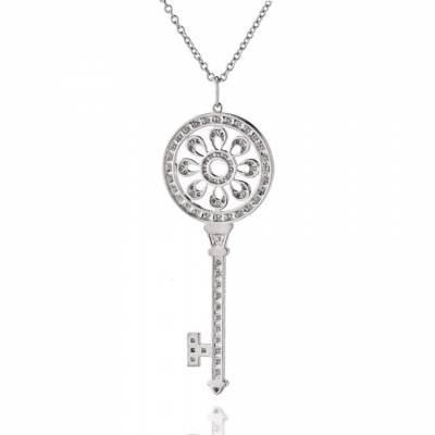  Tiffany Co TIFFANY CO 18K WHITE GOLD DIAMOND PETALS KEY PENDANT