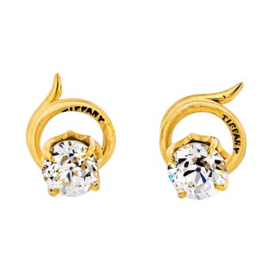  Tiffany Co TIFFANY CO 18K YELLOW GOLD 2 00 CARAT ROUND CUT DIAMOND VINTAGE CUFF LINKS