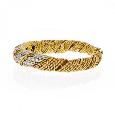  Tiffany Co TIFFANY CO 18K YELLOW GOLD 4 50 CARATS DIAMOND WOVEN ROPES BANGLE BRACELET