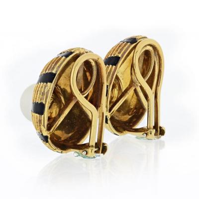  Tiffany Co TIFFANY CO 18K YELLOW GOLD BLACK ENAMEL AND PEARL TAJ MAHAL CLIP ON EARRINGS