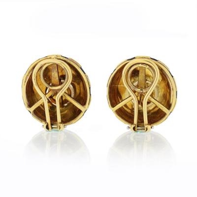  Tiffany Co TIFFANY CO 18K YELLOW GOLD BLACK ENAMEL AND PEARL TAJ MAHAL CLIP ON EARRINGS