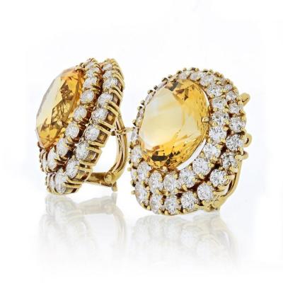  Tiffany Co TIFFANY CO 18K YELLOW GOLD CITRINE AND DIAMOND CLIP ON 12 CARAT EARRINGS