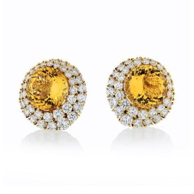  Tiffany Co TIFFANY CO 18K YELLOW GOLD CITRINE AND DIAMOND CLIP ON 12 CARAT EARRINGS
