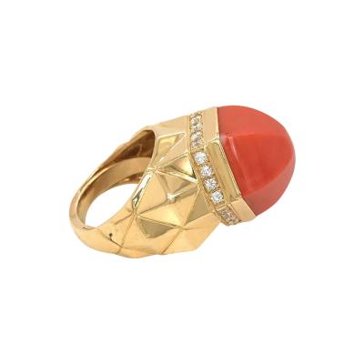  Tiffany Co TIFFANY CO 18K YELLOW GOLD CORAL DIAMOND COCKTAIL RING