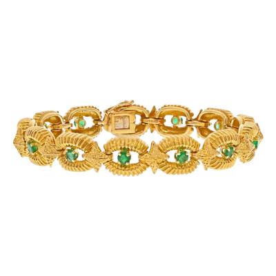  Tiffany Co TIFFANY CO 18K YELLOW GOLD ESTATE WOVEN OPEN LINK ROUND EMERALD BRACELET