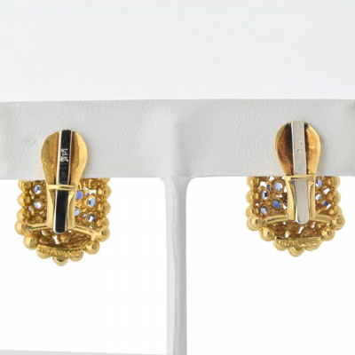  Tiffany Co TIFFANY CO 18K YELLOW GOLD HONEYCOMB BEAD SAPPHIRE EARRINGS