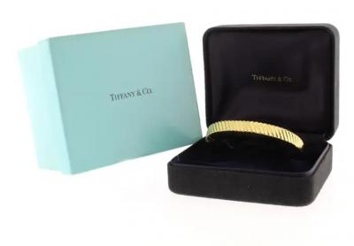  Tiffany Co TIFFANY CO 18K YELLOW GOLD RIBBED CUFF BRACELET