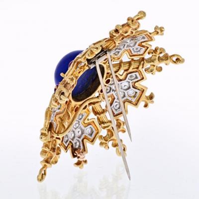  Tiffany Co TIFFANY CO 18K YELLOW GOLD SNOWFLAKE WITH LAPIS RUBIES AND DIAMONDS BROOCH