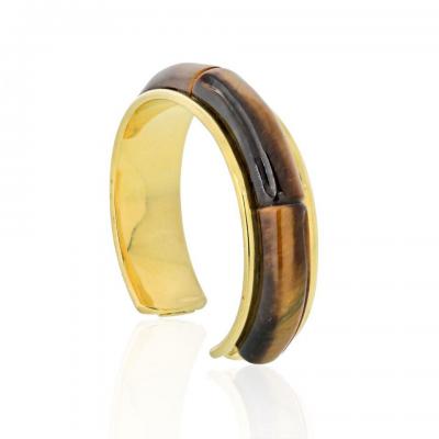  Tiffany Co TIFFANY CO 18K YELLOW GOLD TIGER EYE VINTAGE CUFF BRACELET