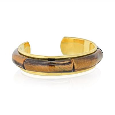  Tiffany Co TIFFANY CO 18K YELLOW GOLD TIGER EYE VINTAGE CUFF BRACELET