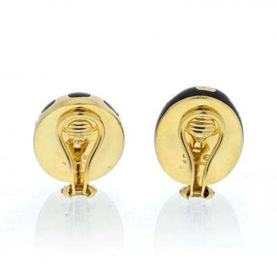  Tiffany Co TIFFANY CO 18K YG BLACK INLAY POSITIVE AND NEGATIVE OVAL DOME EARRINGS