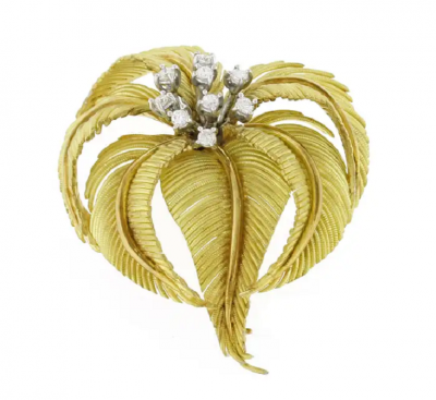  Tiffany Co TIFFANY CO 18KT GOLD AND DIAMOND PALM BROOCH