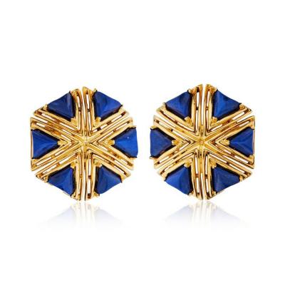  Tiffany Co TIFFANY CO 1970S 18K YELLOW GOLD TRIANGULAR LAPIS BOHEMIAN EARRINGS