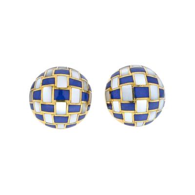  Tiffany Co TIFFANY CO ANGELA CUMMINGS LAPIS AND MOTHER OF PEARL INLAY CLIP EARRINGS