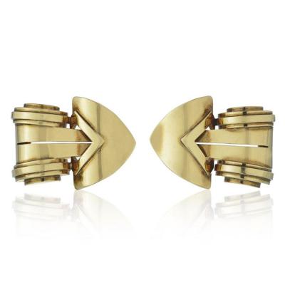  Tiffany Co TIFFANY CO CIRCA 1940S 18K YELLOW GOLD DOUBLE CLIP BROOCH