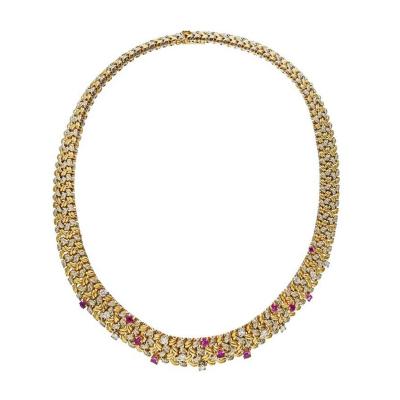  Tiffany Co TIFFANY CO CIRCA 1960S 18K YELLOW GOLD DIAMOND RUBY NECKLACE