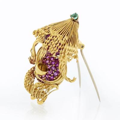  Tiffany Co TIFFANY CO CIRCA 1970S 18K YELLOW GOLD RUBY ASIAN GUY BROOCH