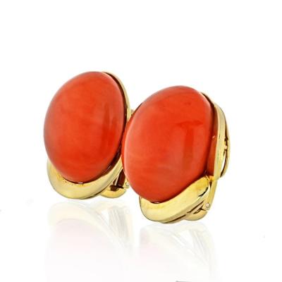  Tiffany Co TIFFANY CO CORAL 18K YELLOW GOLD ROUND CORAL CLIP EARRINGS