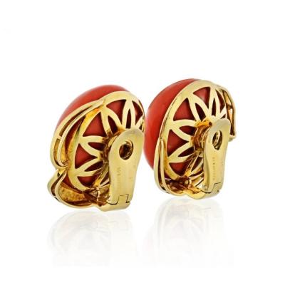  Tiffany Co TIFFANY CO CORAL 18K YELLOW GOLD ROUND CORAL CLIP EARRINGS