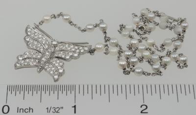 Tiffany Co TIFFANY CO DIAMOND BUTTERFLY AND PEARL PLATINUM NECKLACE