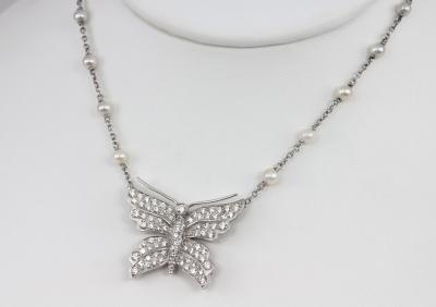 Tiffany Co TIFFANY CO DIAMOND BUTTERFLY AND PEARL PLATINUM NECKLACE