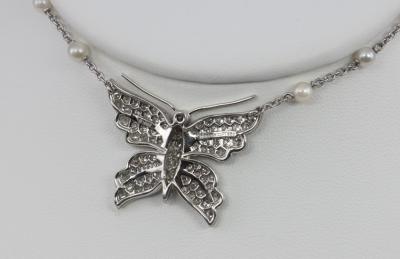 Tiffany Co TIFFANY CO DIAMOND BUTTERFLY AND PEARL PLATINUM NECKLACE