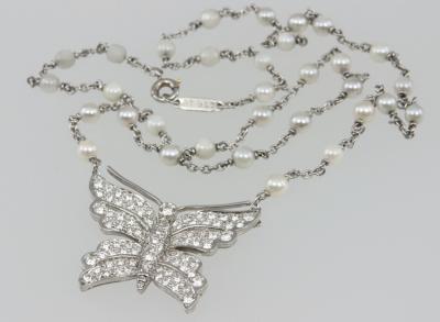 Tiffany Co TIFFANY CO DIAMOND BUTTERFLY AND PEARL PLATINUM NECKLACE