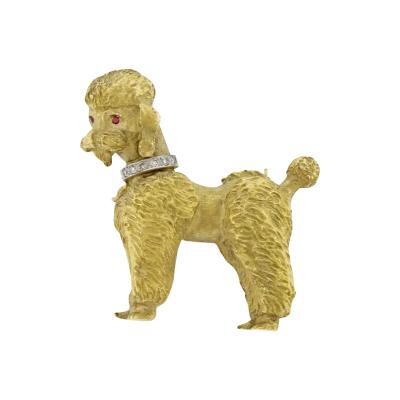  Tiffany Co TIFFANY CO GOLD POODLE BROOCH WITH DIAMONDS AND RUBIES