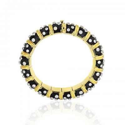  Tiffany Co TIFFANY CO PLATINUM 18K YELLOW GOLD PAILLONNE BLACK ENAMEL DIAMOND BRACELET