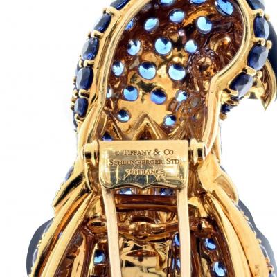  Tiffany Co TIFFANY CO PLATINUM 18K YELLOW GOLD YELLOW GREEN ENAMEL PARROT BROOCH