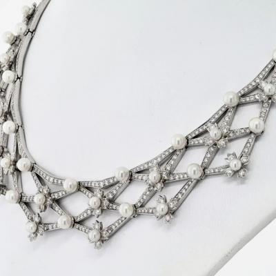 Tiffany Co TIFFANY CO PLATINUM DIAMOND AND PEARL COLLAR NECKLACE